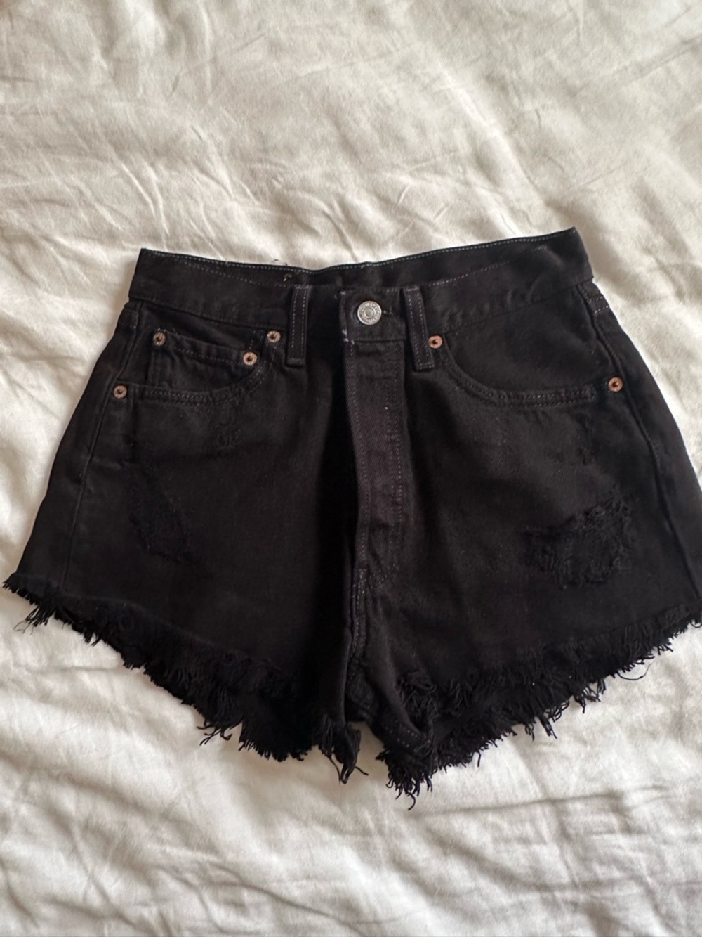 Levi’s Black Distressed High-Waist Women’s Denim Shorts